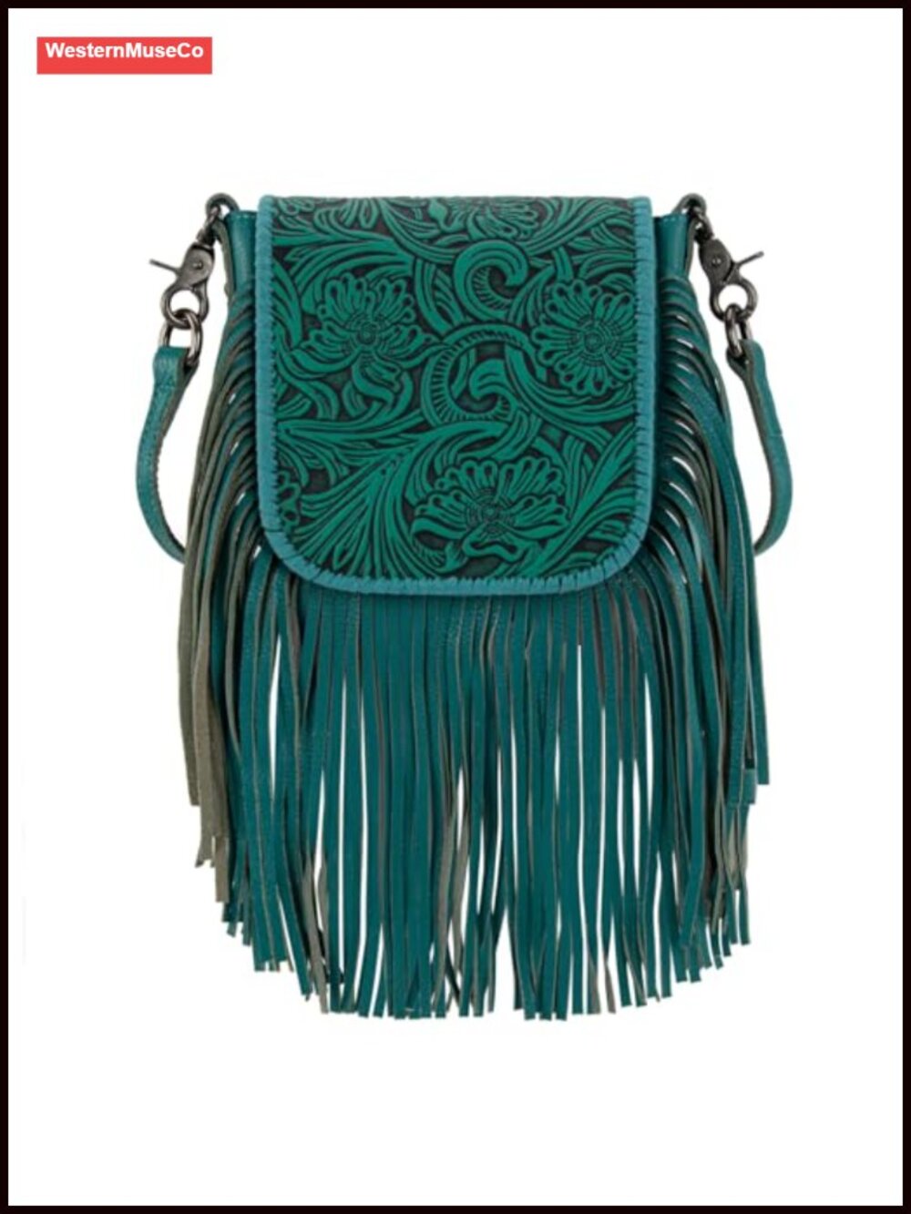 Genuine Leather Fringe Crossbody Purse Floral Tooled Small Bag